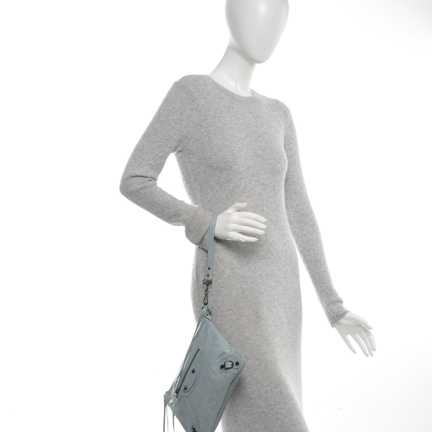 Agneau Classic Hardware Flat Handle Clutch Bleu Acier