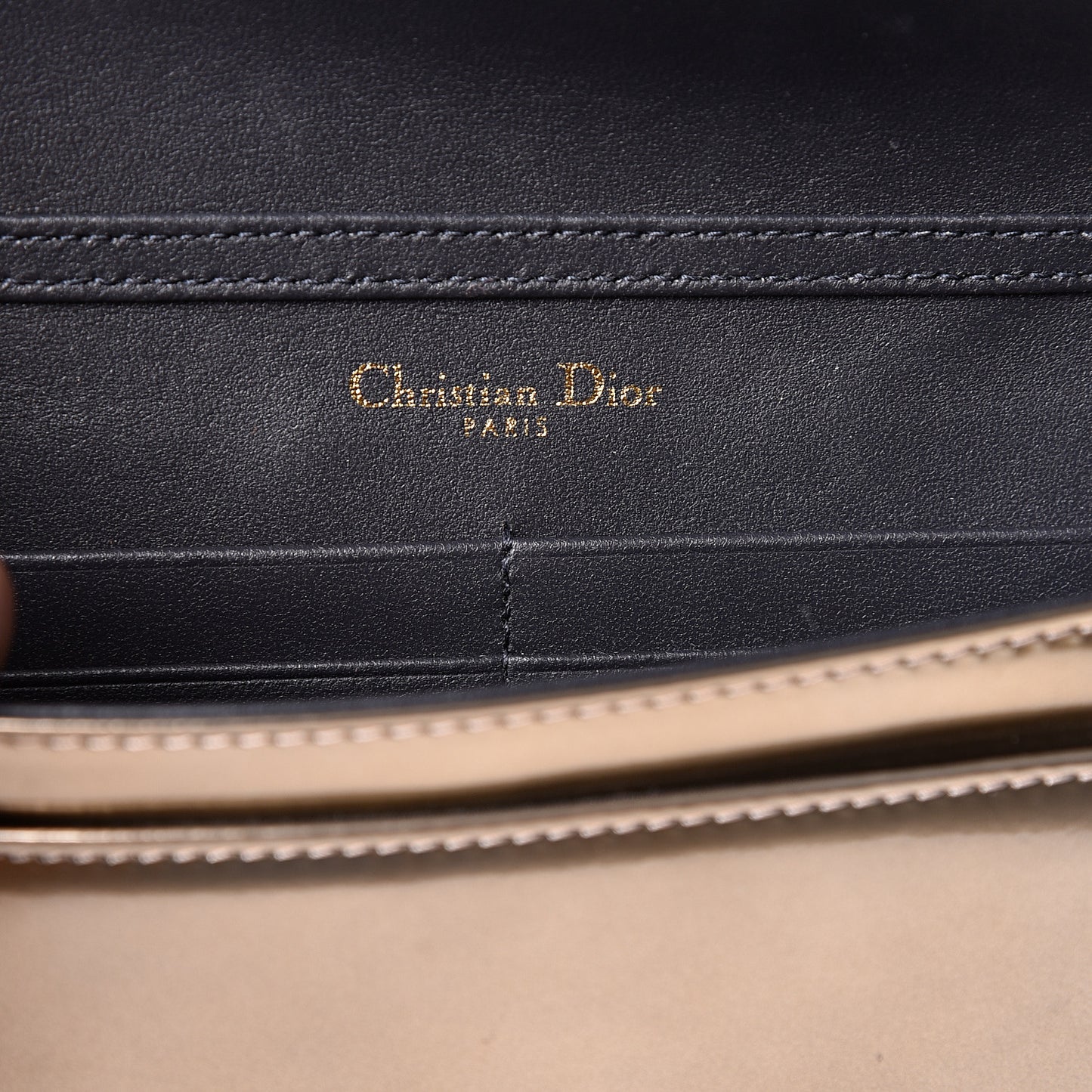 Metallic Patent Micro-Cannage Diorama Wallet on Chain Pouch Gold