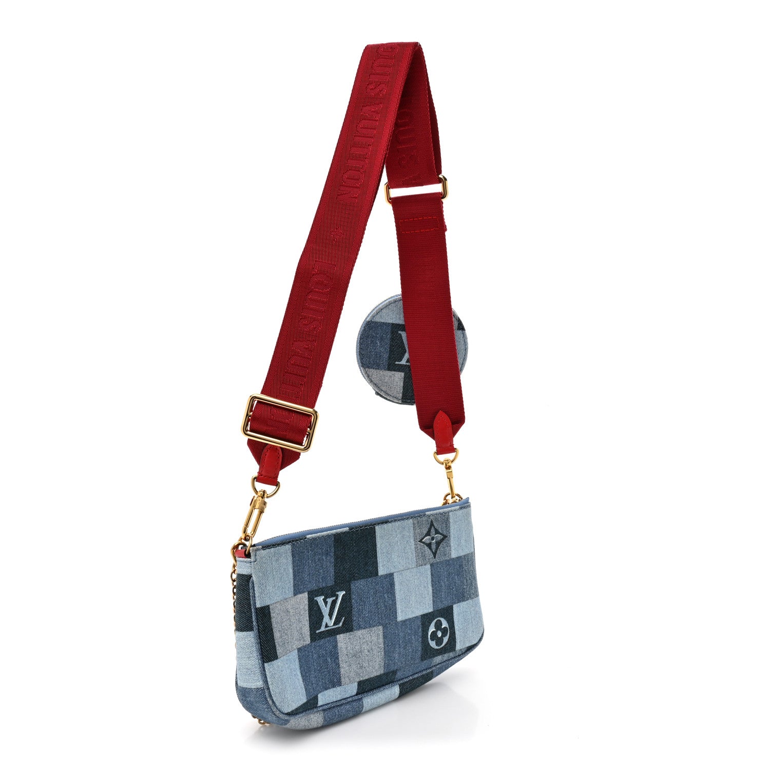 Louis Vuitton Denim Damier Monogram Patchwork Multi Pochette Accessories Blue Rouge 3 of 10