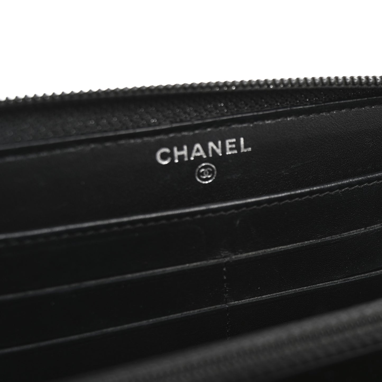 Patent Camellia Embossed Large Zip Around Gusset Wallet Black