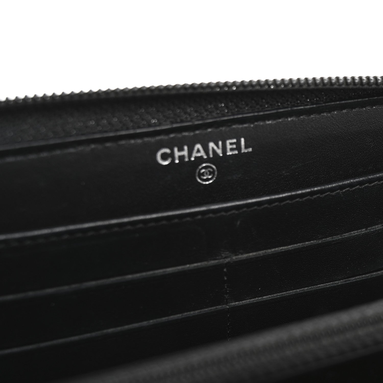 Chanel Patent Camellia Embossed Large Zip Around Gusset Wallet Black 9 of 14
