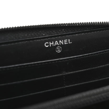 Chanel Patent Camellia Embossed Large Zip Around Gusset Wallet Black 9 of 14