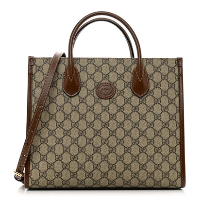 Gucci GG Supreme Monogram Azalea Calfskin Small Retro Interlocking G Tote Bag Beige Ebony Brown Sugar 1 of 10