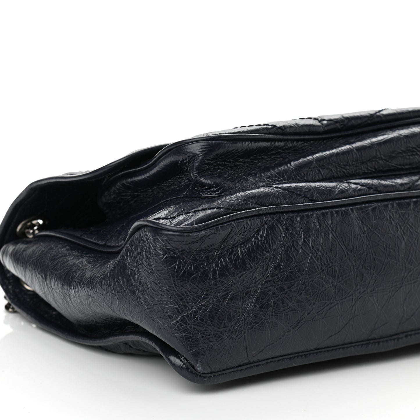 Crinkled Calfskin Matelasse Monogram Large Niki Chain Satchel Deep Marine
