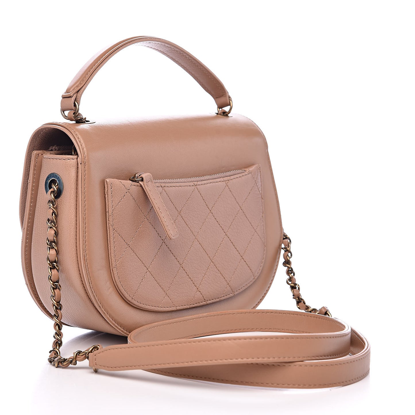 Shiny Calfskin Goatskin Quilted Small Coco Curve Messenger Flap Beige
