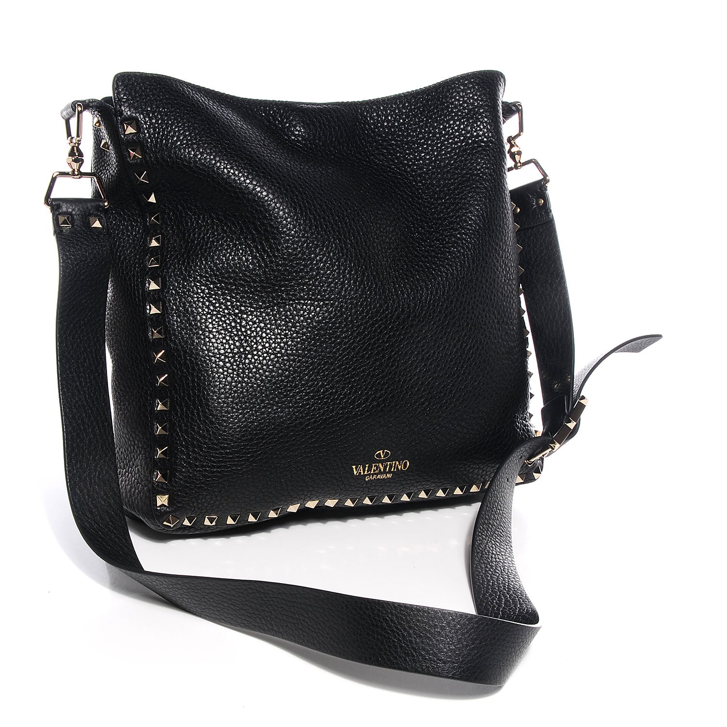Valentino Garavani Pebbled Calfskin Large Rockstud Flip-Lock Messenger Bag Black 3 of 7
