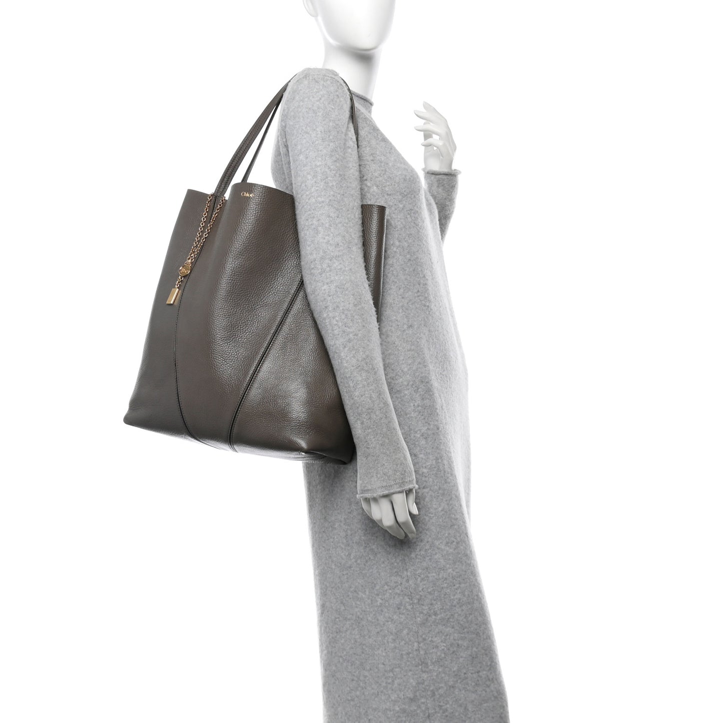 Grained Calfskin Large Spin Tote Flannel Grey