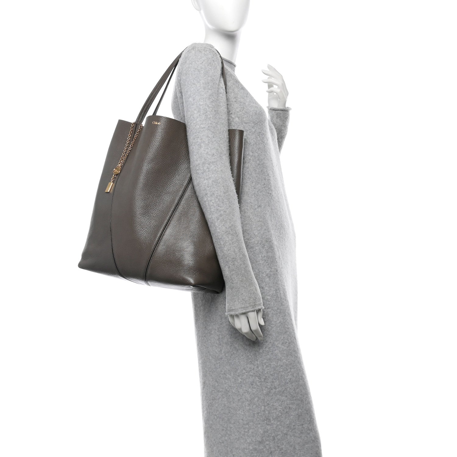 Chloe Grained Calfskin Large Spin Tote Flannel Grey 2 of 10
