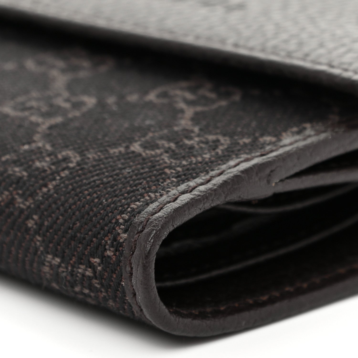Gucci Calfskin Denim Monogram French Flap Wallet Brown 10 of 11