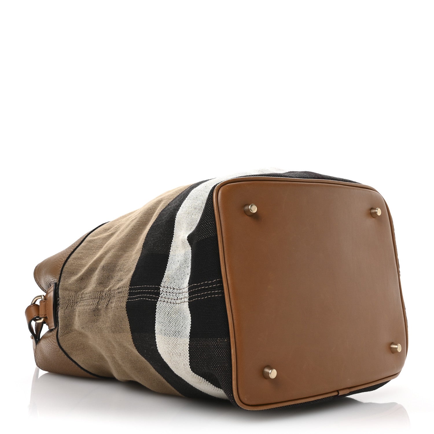 Burberry Grainy Calfskin Canvas Mega Check Medium Ashby Tassel Hobo Saddle Brown 5 of 14