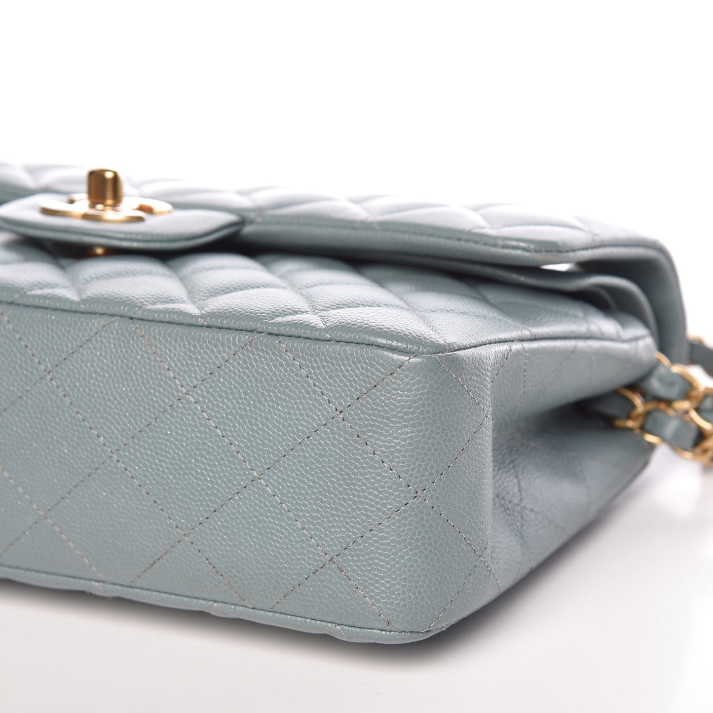 Iridescent Caviar Quilted Small Double Flap Light Blue