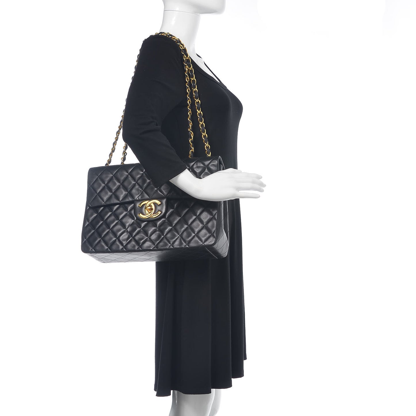 Lambskin Quilted XL Jumbo Single Flap Black