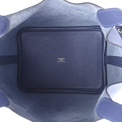 Hermes Epsom Tressage De Cuir Picotin Lock 18 PM Bleu Brighton Capucine Bleu Saphir 5 of 9