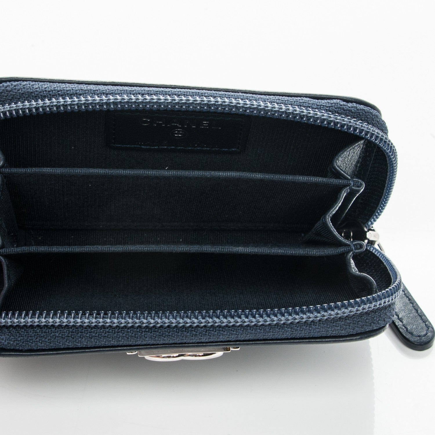 Chanel Calfskin Chevron Zip Around Boy Coin Purse Wallet Dark Navy 5 of 7