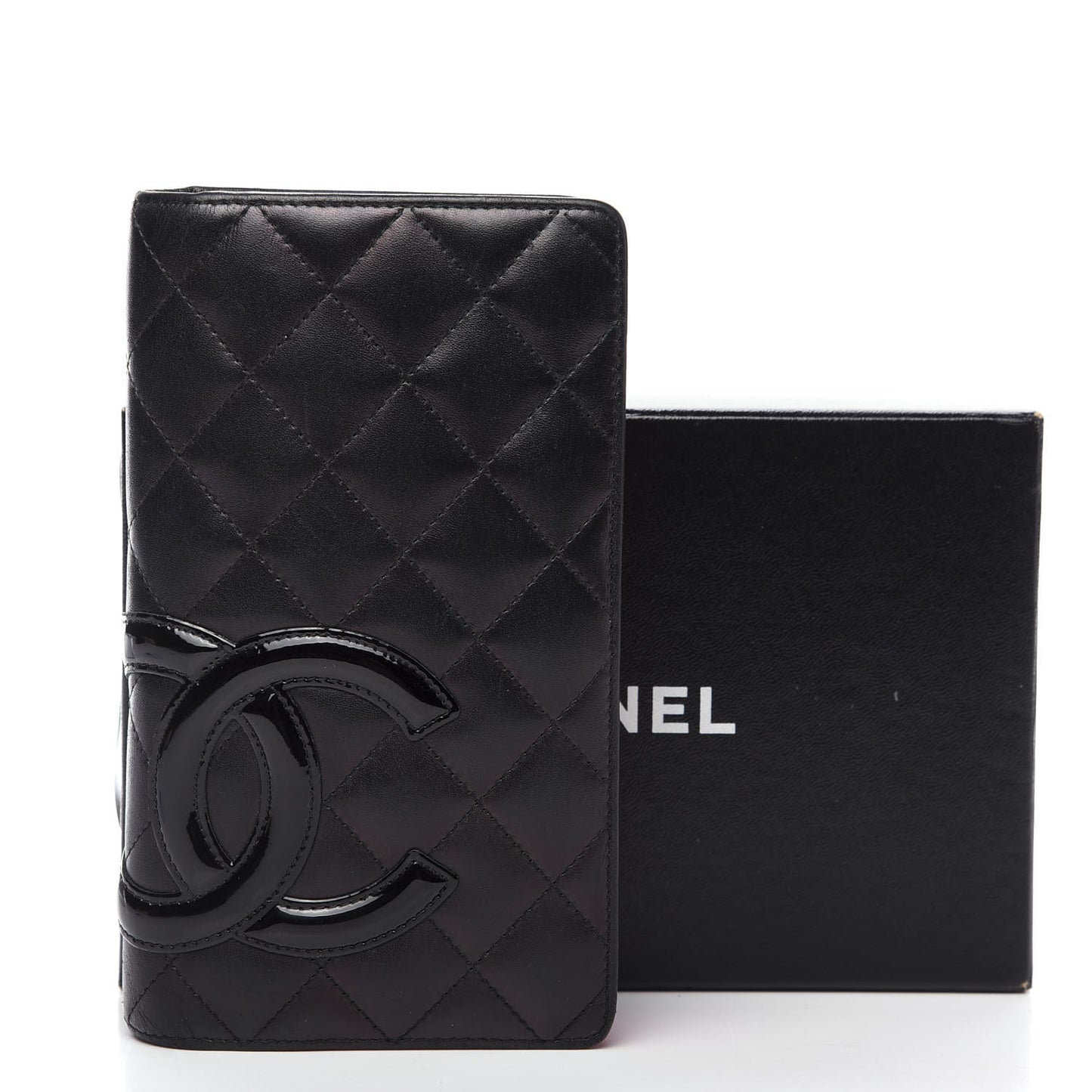 Calfskin Quilted Cambon Yen Wallet Black