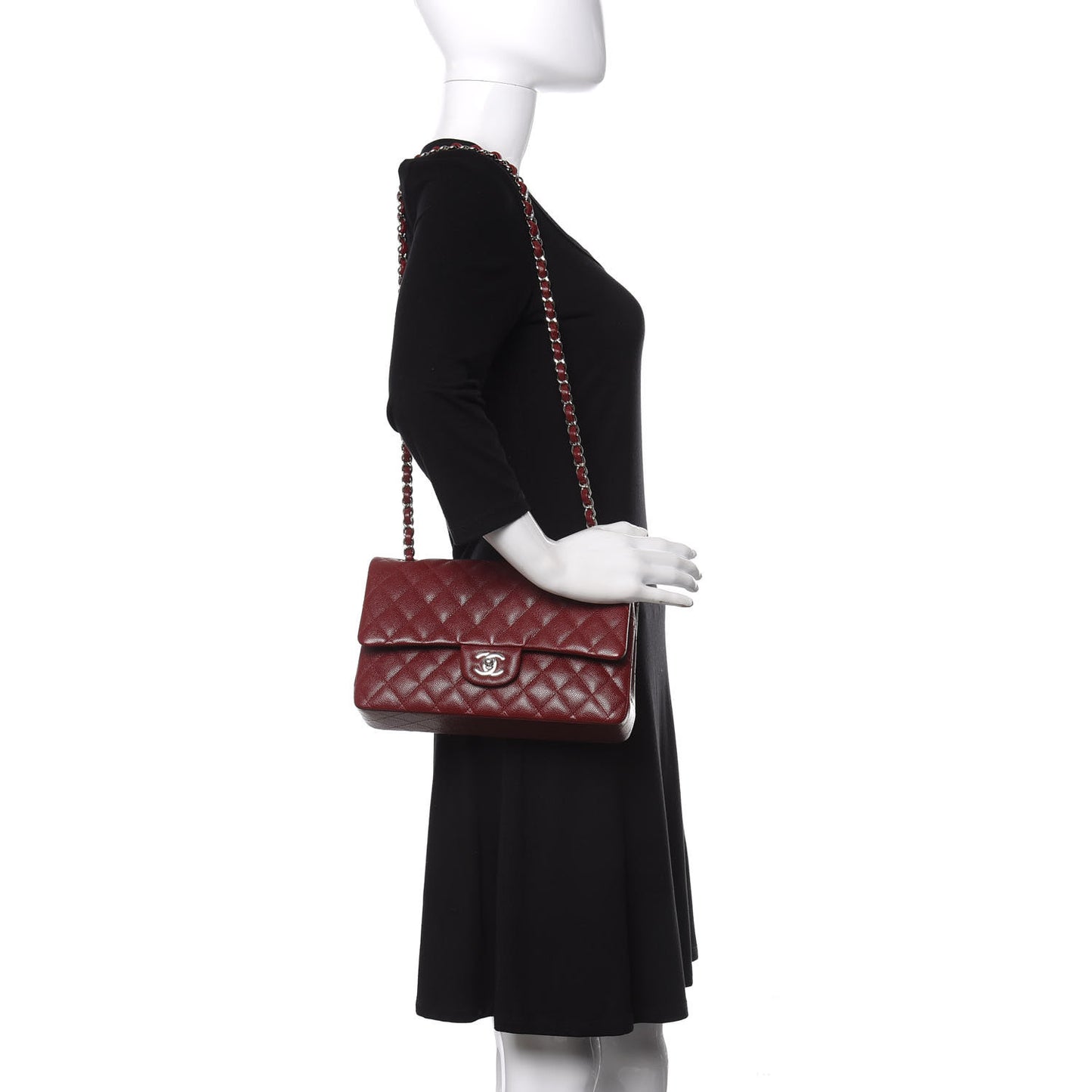 Caviar Quilted Medium Double Flap Burgundy