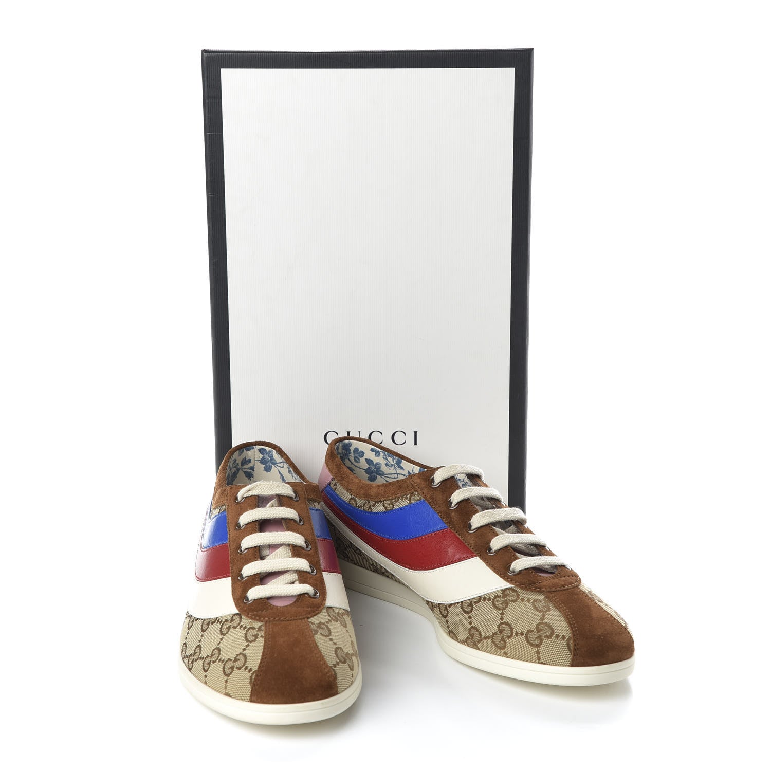 Gucci Suede Monogram Web Womens Falacer Sneakers 40 Nocciola Beige Mystic White Hibiscus Red 11 of 11