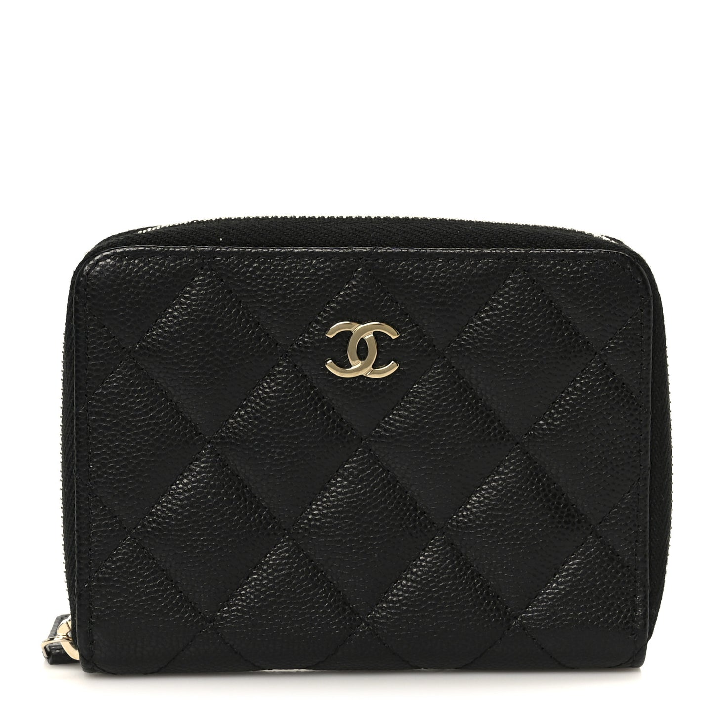 Caviar Quilted Small Zip Around Wallet Black
