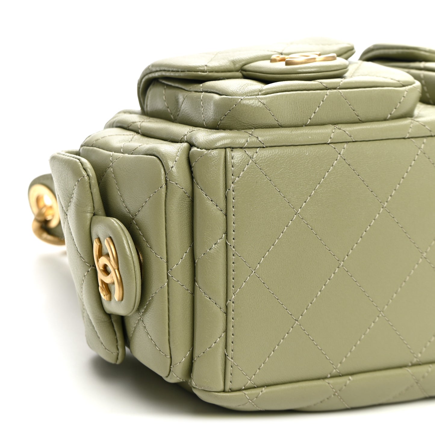 Shiny Lambskin Quilted Trendy Pockets Hobo Green