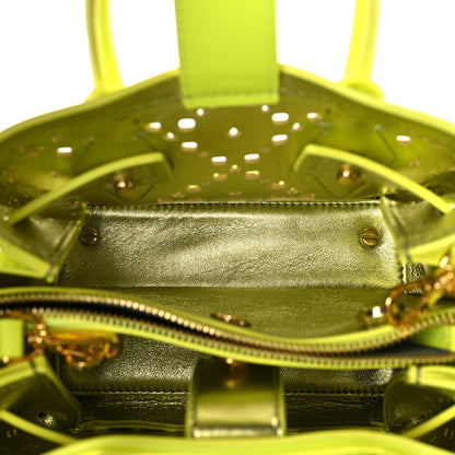 MCM Perforated Calfskin Studded Mini Milla Tote Neon Yellow 5 of 8
