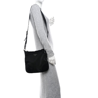 Prada Tessuto Nylon Calfskin Flat Messenger Bag Black 2 of 9