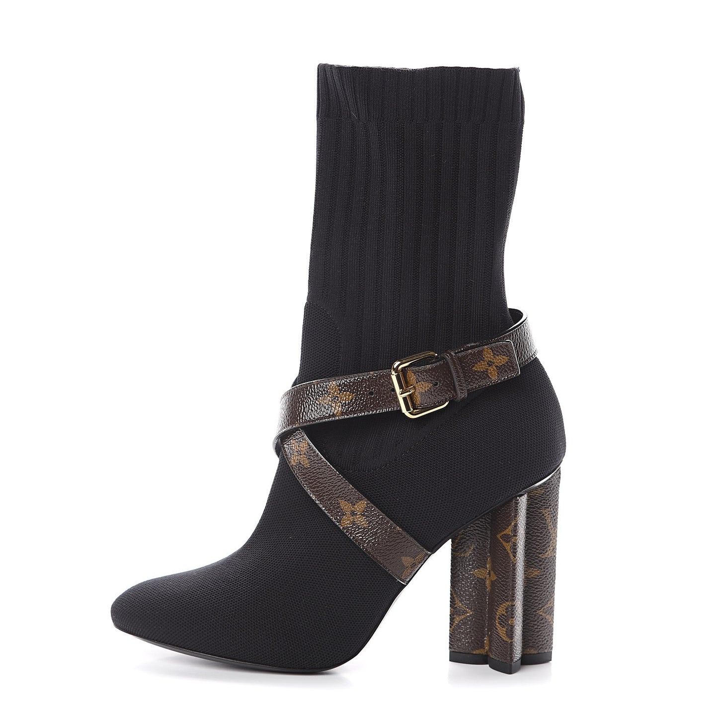 Monogram Stretch Fabric Silhouette Ankle Boots 38 Black