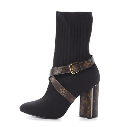 Louis Vuitton Monogram Stretch Fabric Silhouette Ankle Boots 38 Black 1 of 6