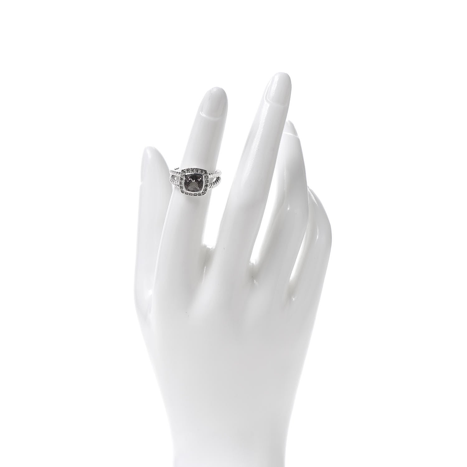 David Yurman Sterling Silver Diamond Morganite 7mm Petite Albion Ring 49 4.75 2 of 5