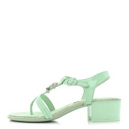 Chanel Patent CC Logo Thong Sandals 37 Green 1 of 9
