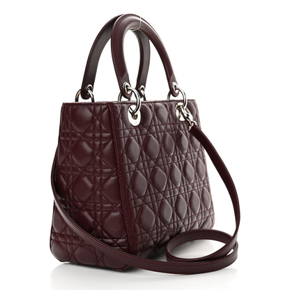 Christian Dior Lambskin Cannage Medium Lady Dior Burgundy 3 of 13