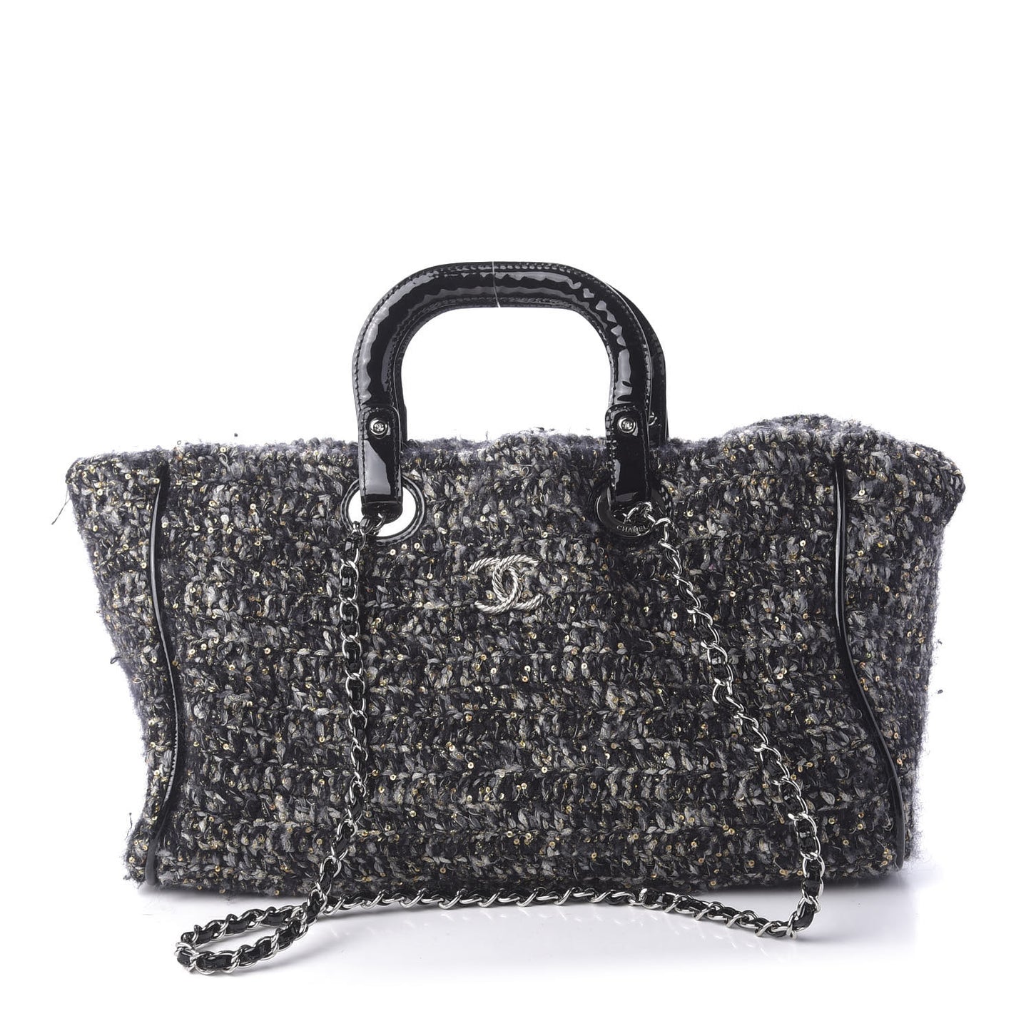 Patent Tweed Sequin Shopping Tote Multicolor