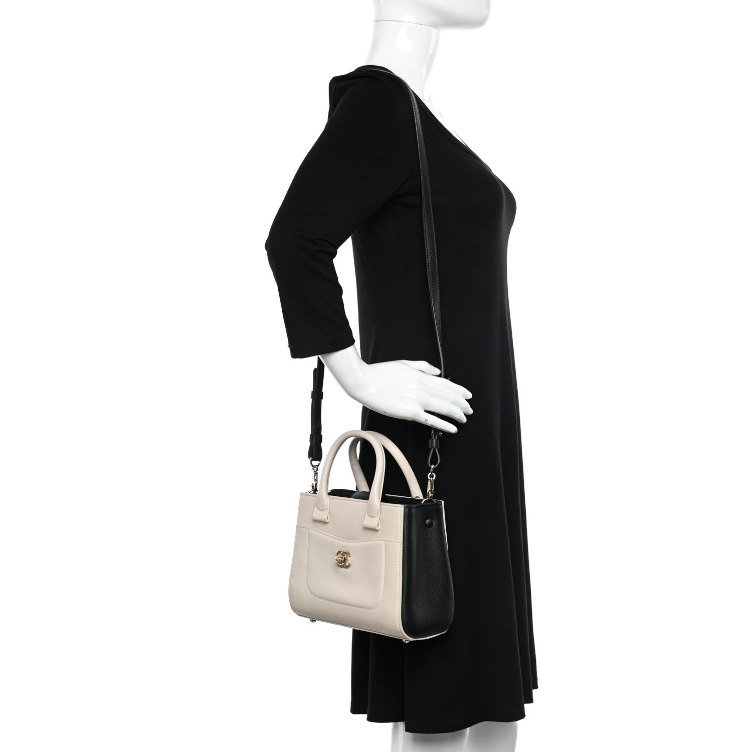 Chanel Grained Calfskin Mini Bi-Color Neo Executive Shopper Tote Beige Black 2 of 10