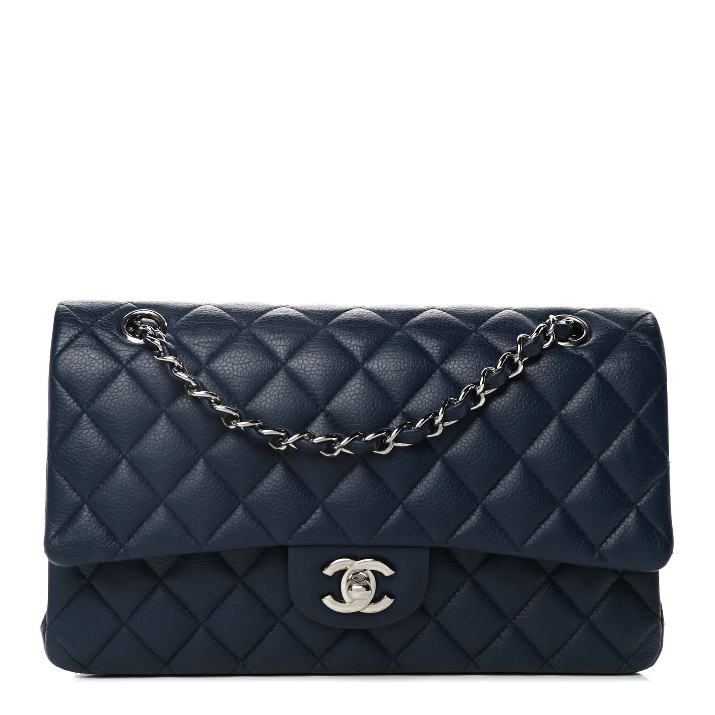 Caviar Quilted Medium Double Flap Navy