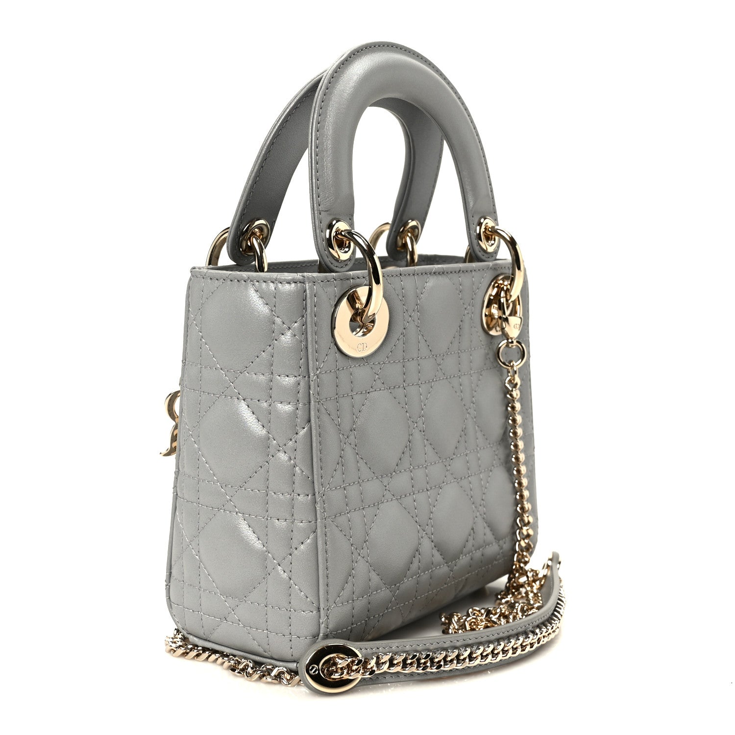 Christian Dior Metallic Lambskin Cannage Mini Lady Dior Grey 2 of 9