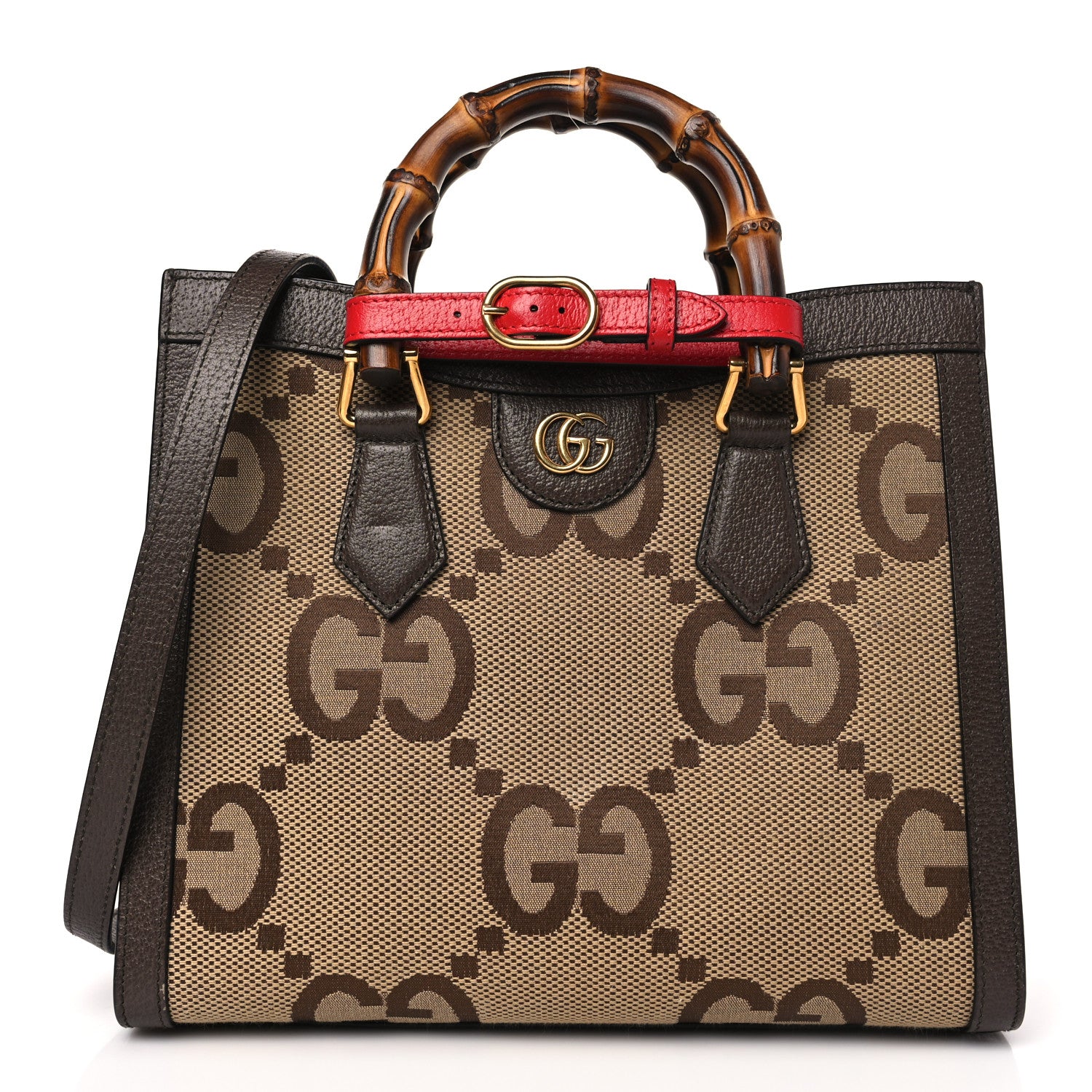 Gucci Monogram Jumbo GG Textured Dollar Calfskin Small Diana Tote Bag Camel Ebony New Acero Pomegranate Red 1 of 10