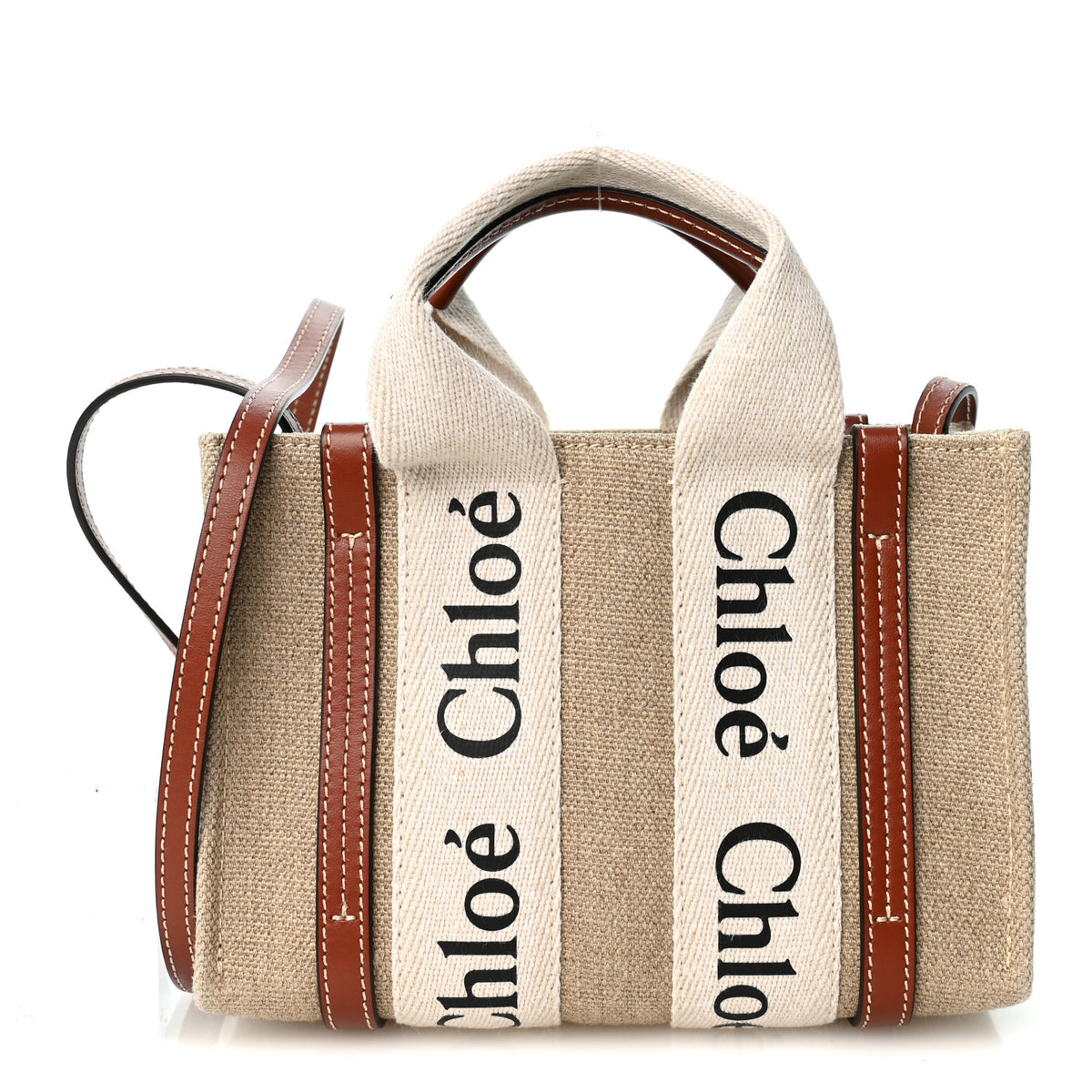 Cotton Calfskin Mini Woody Ribbon Tote White Brown White Brown