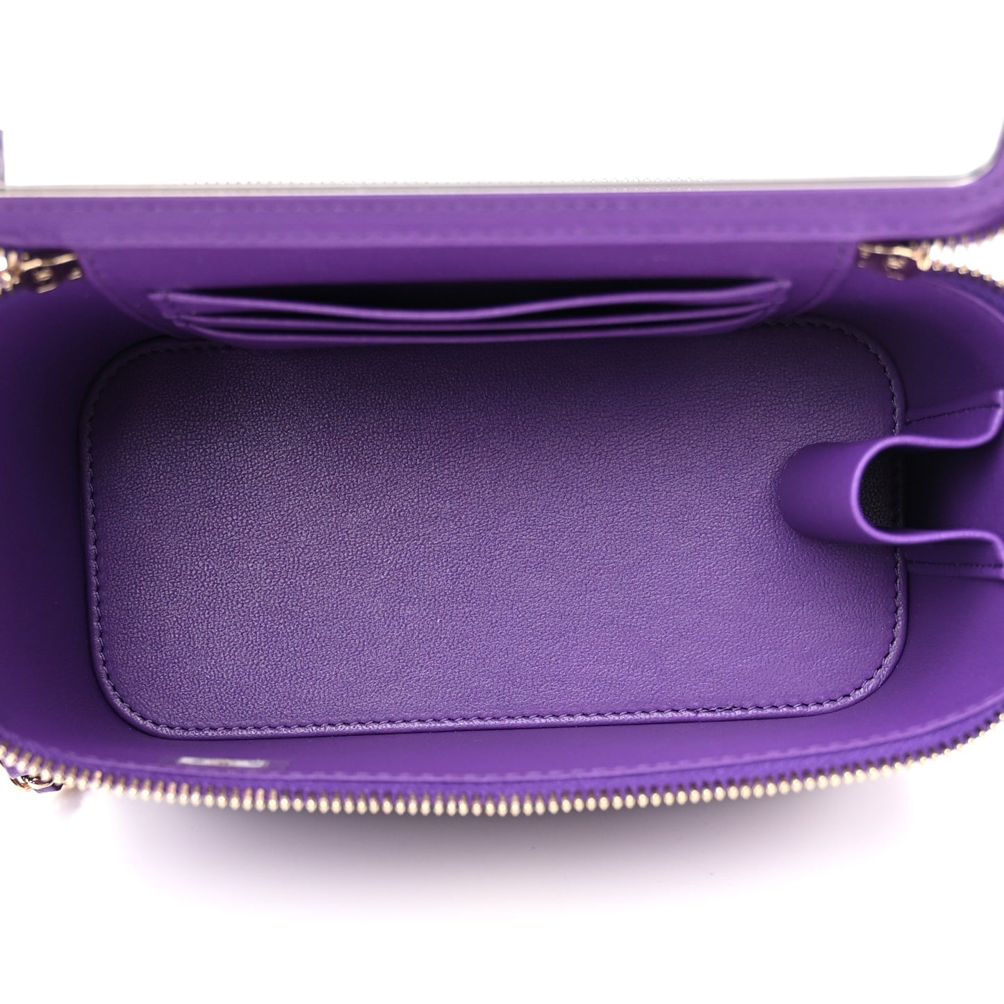 Lambskin Quilted Small Top Handle Vanity Case With Chain Purple