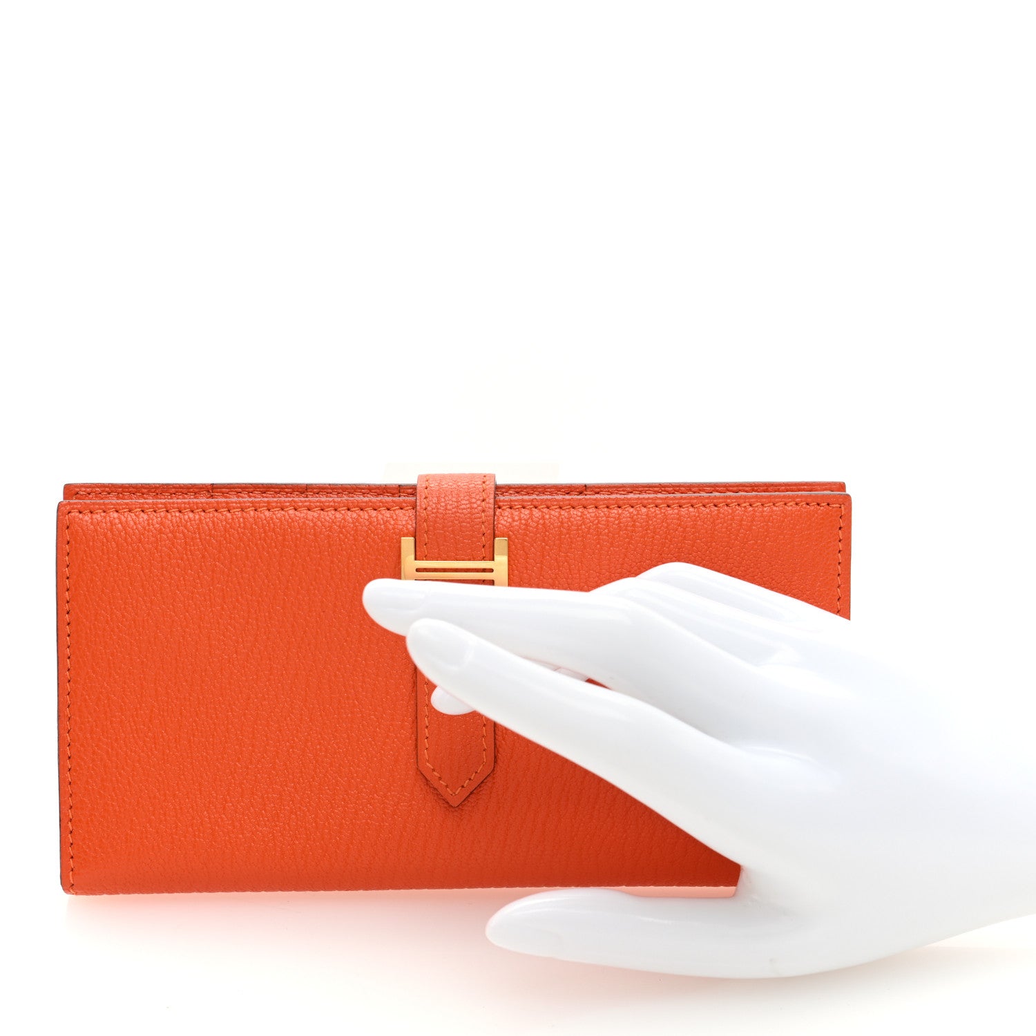 Hermes Chevre Mysore Bearn Gusset Wallet Orange 2 of 7