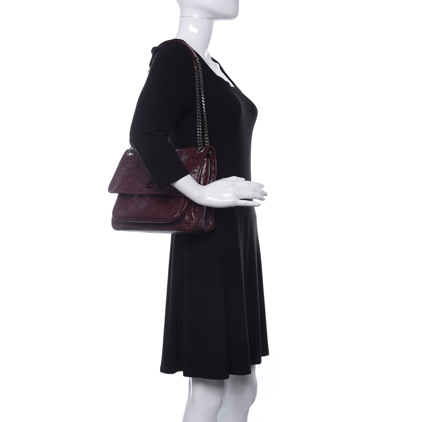 Crinkled Calfskin Matelasse Monogram Medium Niki Chain Satchel Burgundy