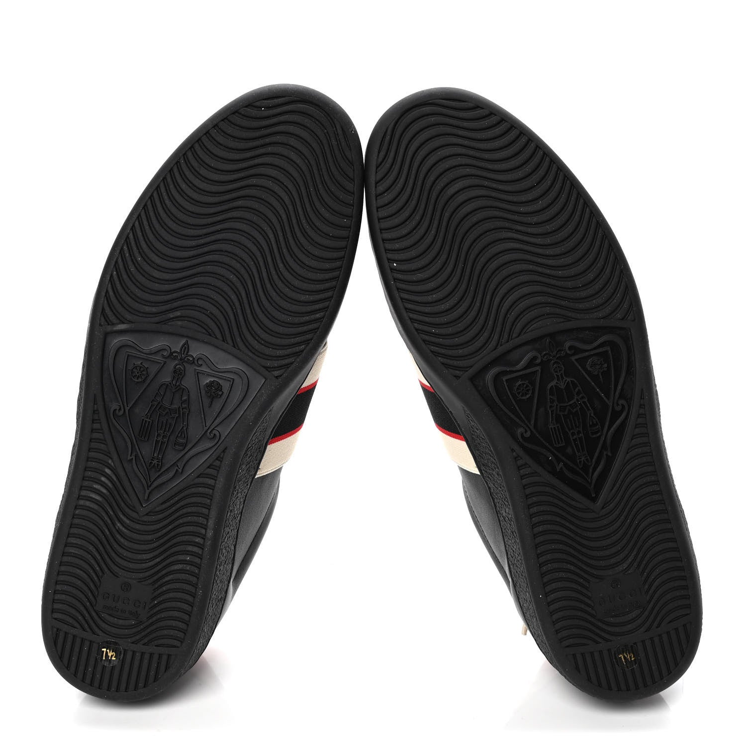 Gucci Calfskin Stripe Mens New Ace Sneakers 7.5 Black Ecru Red Flame 4 of 4