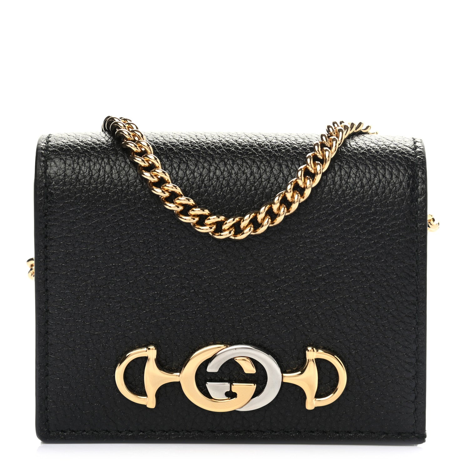 Gucci Grainy Calfskin Zumi Chain Card Case Wallet Black 1 of 7