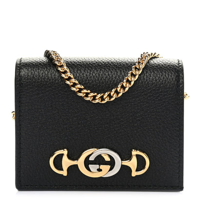Gucci Grainy Calfskin Zumi Chain Card Case Wallet Black 1 of 7