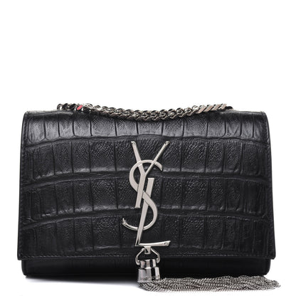Saint Laurent Calfskin Crocodile Embossed Monogram Small Kate Tassel Satchel Black 1 of 14