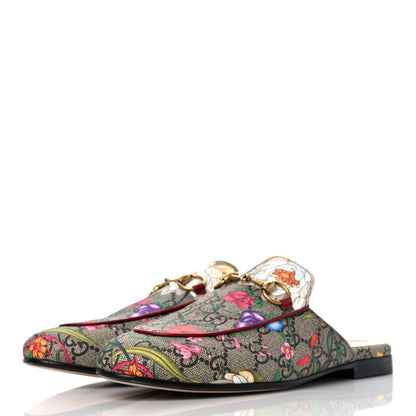 Gucci GG Supreme Monogram Flora Womens Princetown Slippers 36.5 Beige Ebony Multicolor Rosso 3 of 9
