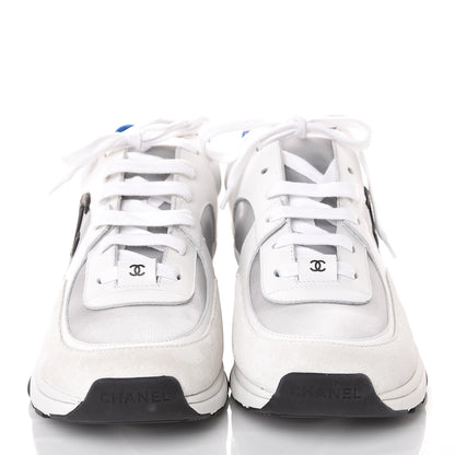 Chanel Suede Calfskin Womens CC Sneakers 39.5 White Silver Blue 2 of 8