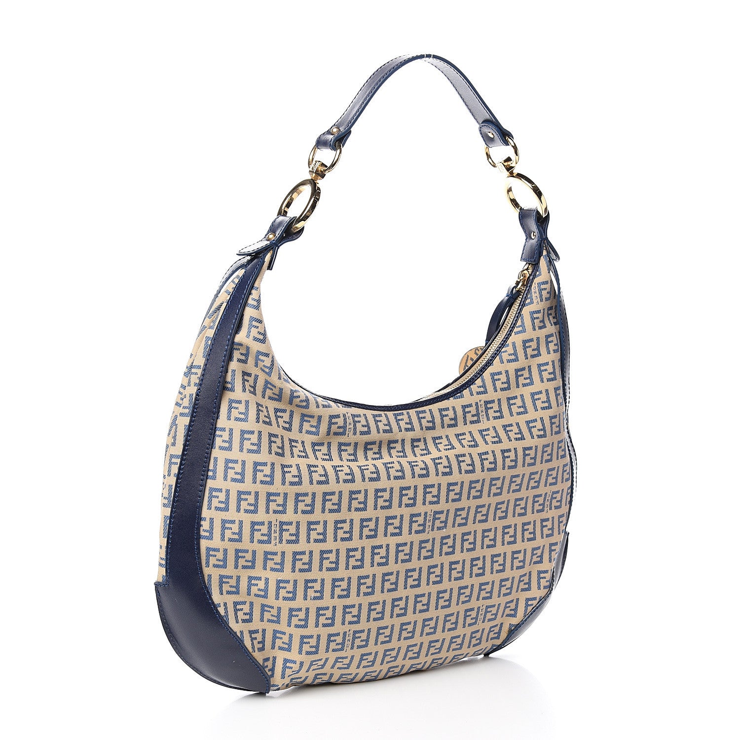 Fendi Zucchino Vitello Chef Hobo Beige Azzurro Blue 2 of 8