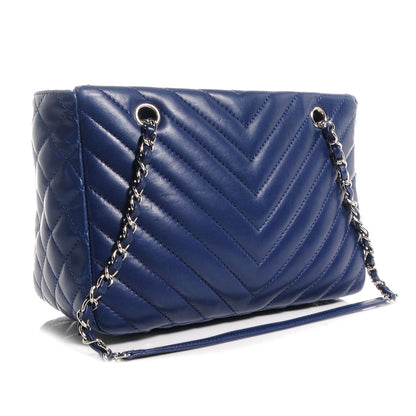 Chanel Lambskin Surpique Chevron Small Tote Dark Blue 10 of 15