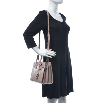Saint Laurent Calfskin Crocodile Embossed Baby Sac De Jour Rose Antic 2 of 29