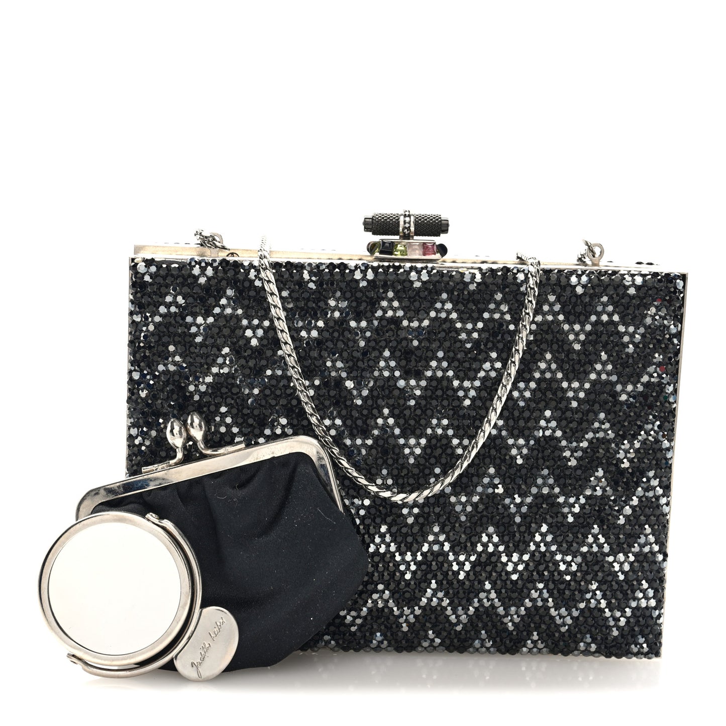 Swarovski Crystal Minaudiere Clutch Black Silver