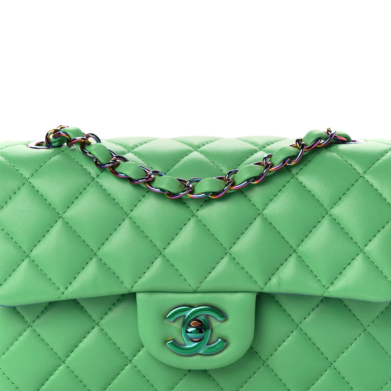 Chanel Lambskin Quilted Mini Rectangular Flap Green Blue 10 of 10